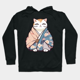 Cute Cat in a Japanese Kimono Hoodie